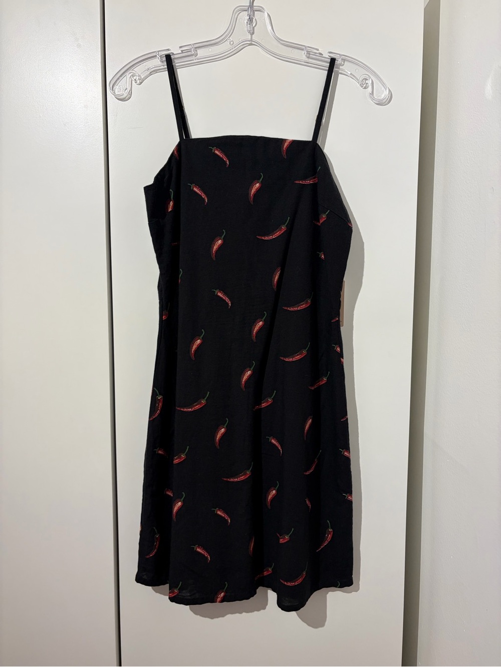Sincerely Jules Black Slip Dress with Red Chili Print